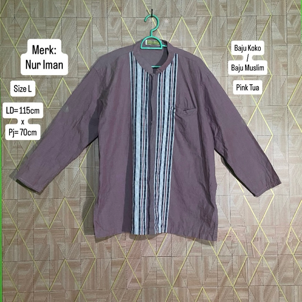 PRELOVED NUR IMAN ORI BAJU KOKO / BAJU MUSLIM PINK TUA (Size L) (LD=115 x Pj=70cm)
