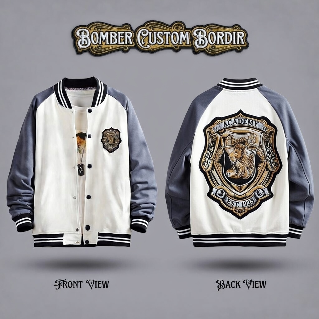 JAKET BOMBER CUSTOM BORDIR DEPAN BELAKANG OVERSIZE PREMIUM.JAKET BOMBER CUSTOM BORDIR.JAKET CUSTOM