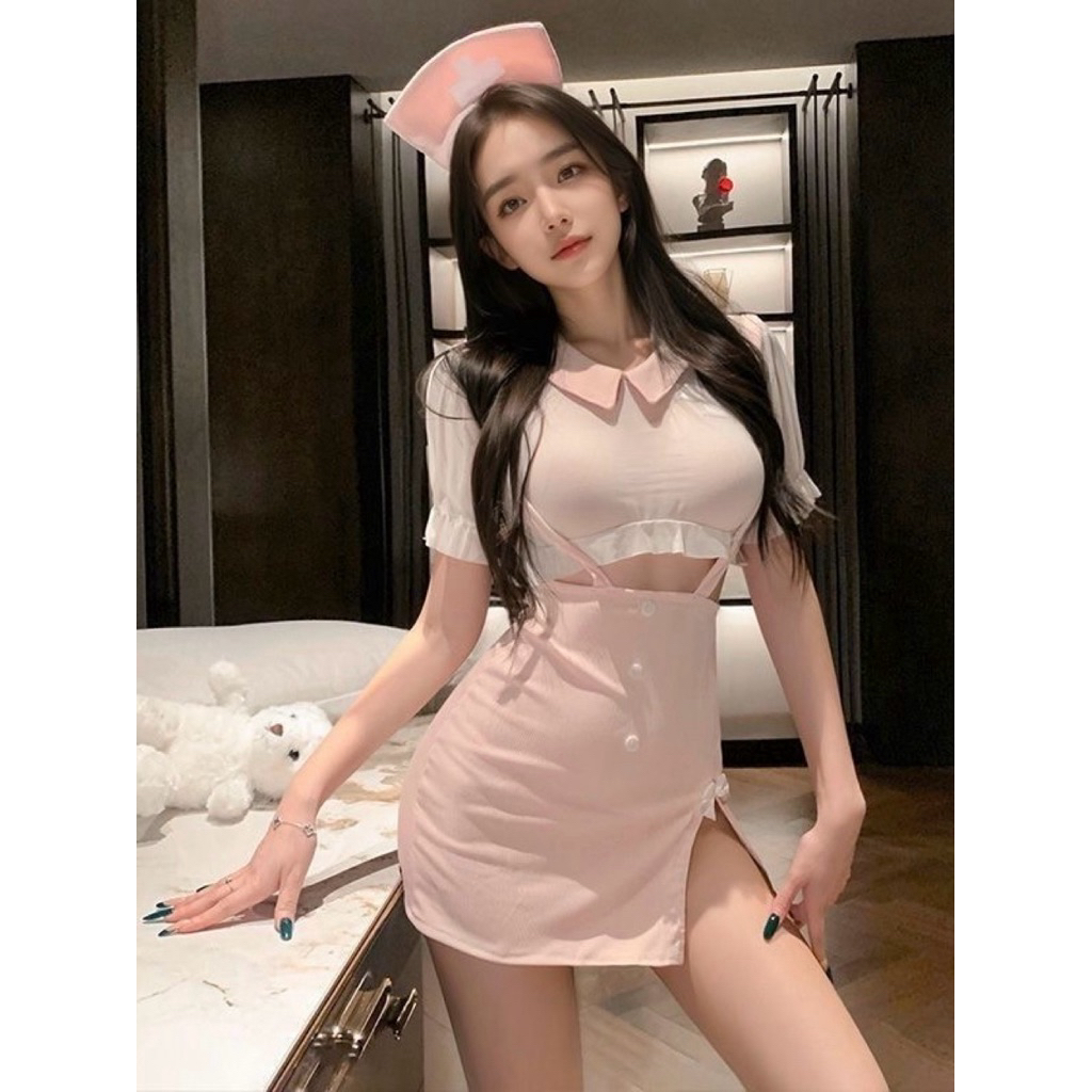 Meiya Kostum Cosplay Nurse Suster Perawat Lingerie Putih Pink 580