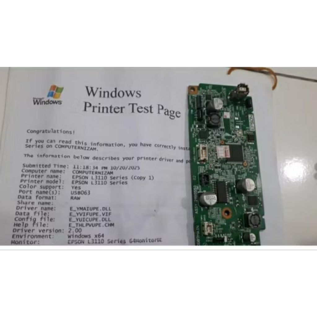 Mainboard Epson L3110 Bekas Unit Tes Windosw