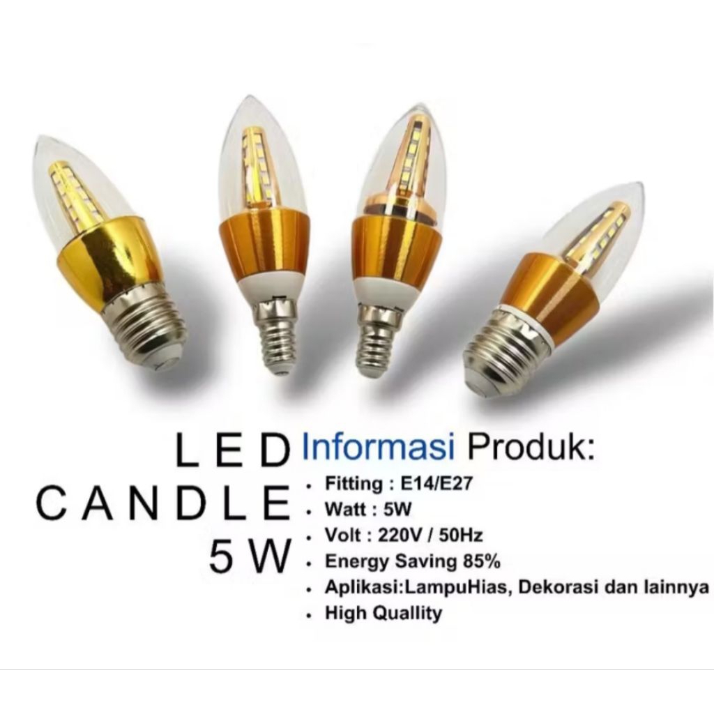 EMICO LAMPU LED CANDLE LILIN 5W 5 WATT HIAS E14 CAHAYA PUTIH & KUNING FITTING E14