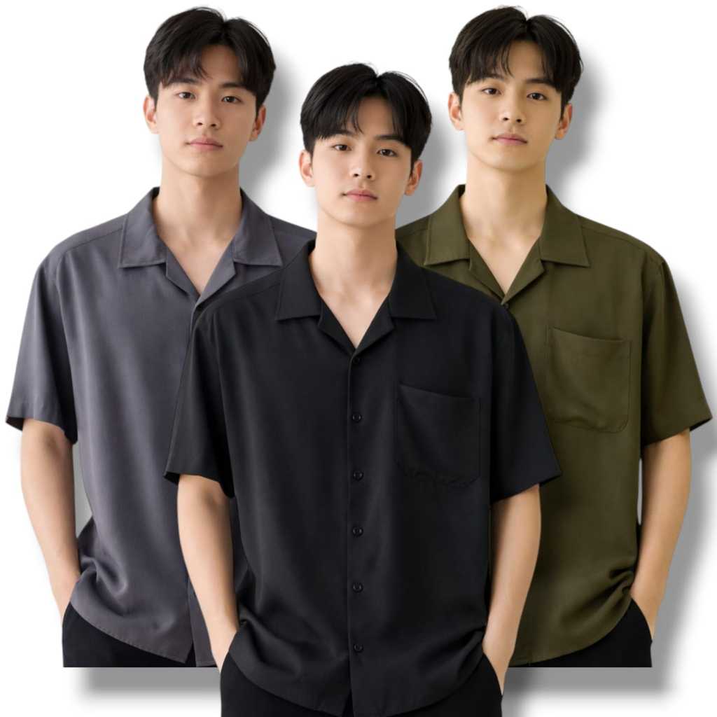 Kemeja Rayon Polos Pria Lengan Pendek Hem Pria Kemeja pantai santai Earth Tone Distro