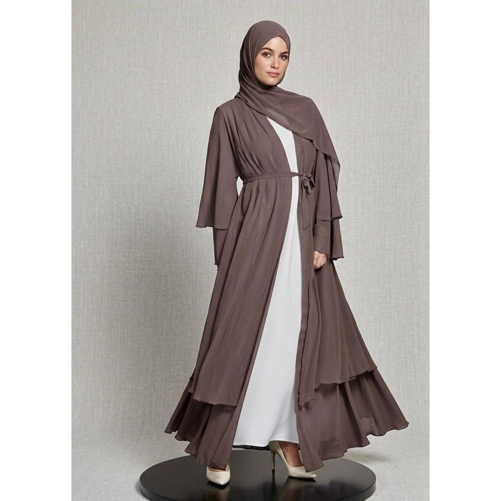 Zaafashion - Abaya Outer 2 Layer | Gamis Outer| Abaya Turki Long Outer | Abaya Hitam | Abaya Umrah P