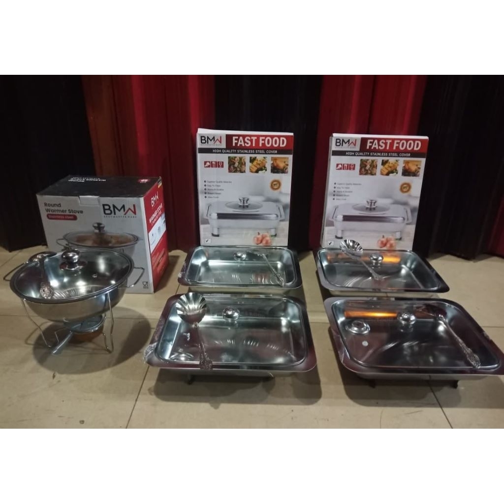 Prasmanan stainless tutup kaca full pake kotakukuran 34 x 28 x 4 cmRound warmer stove stainles steel