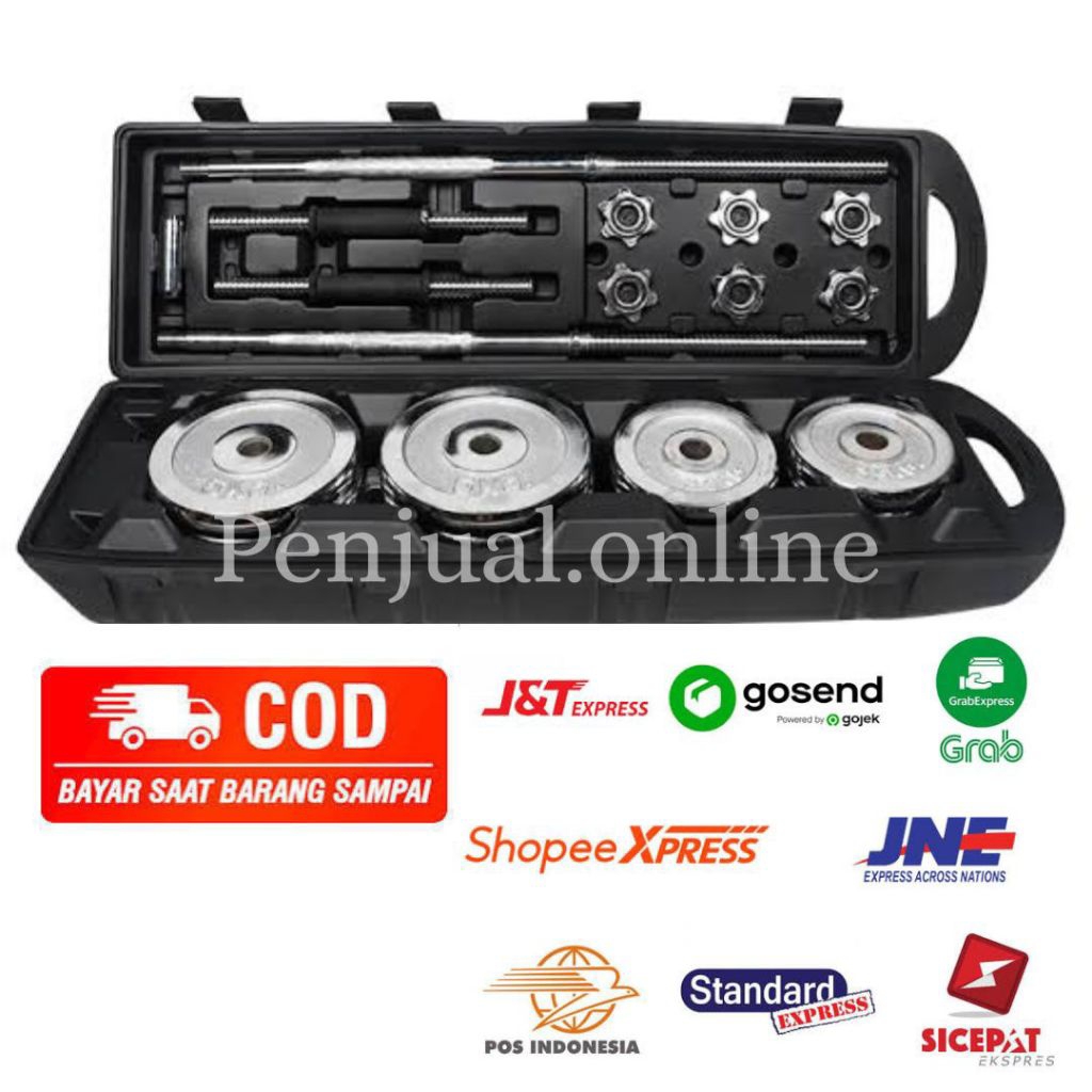 Barbell/Dumbell Set 50kg  Besi Silver Chrome