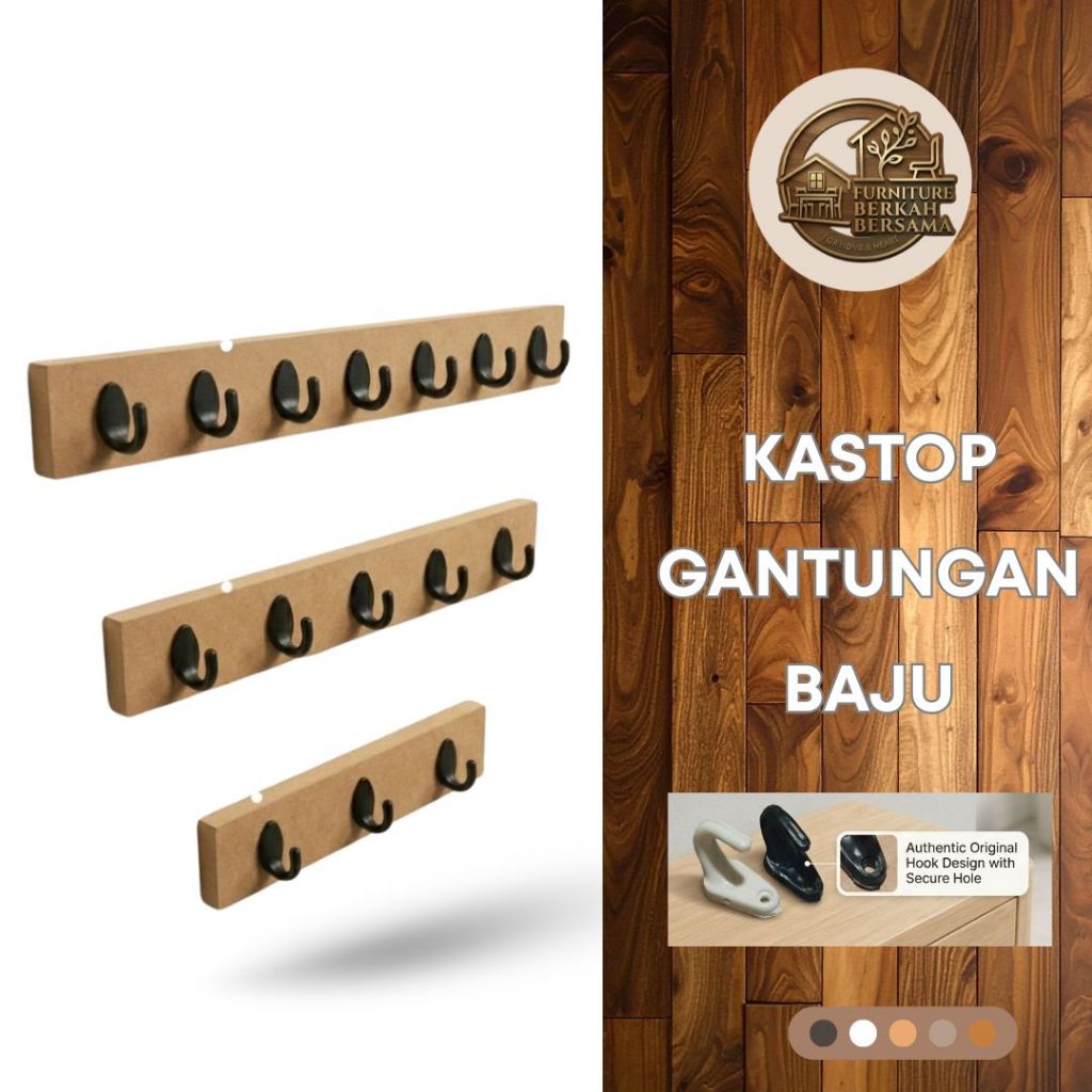 Kastop, Gantung baju, Hiasan Dinding, Hanger Kayu, Tempat kunci, Kuat, Tahan lama, Bergaransi