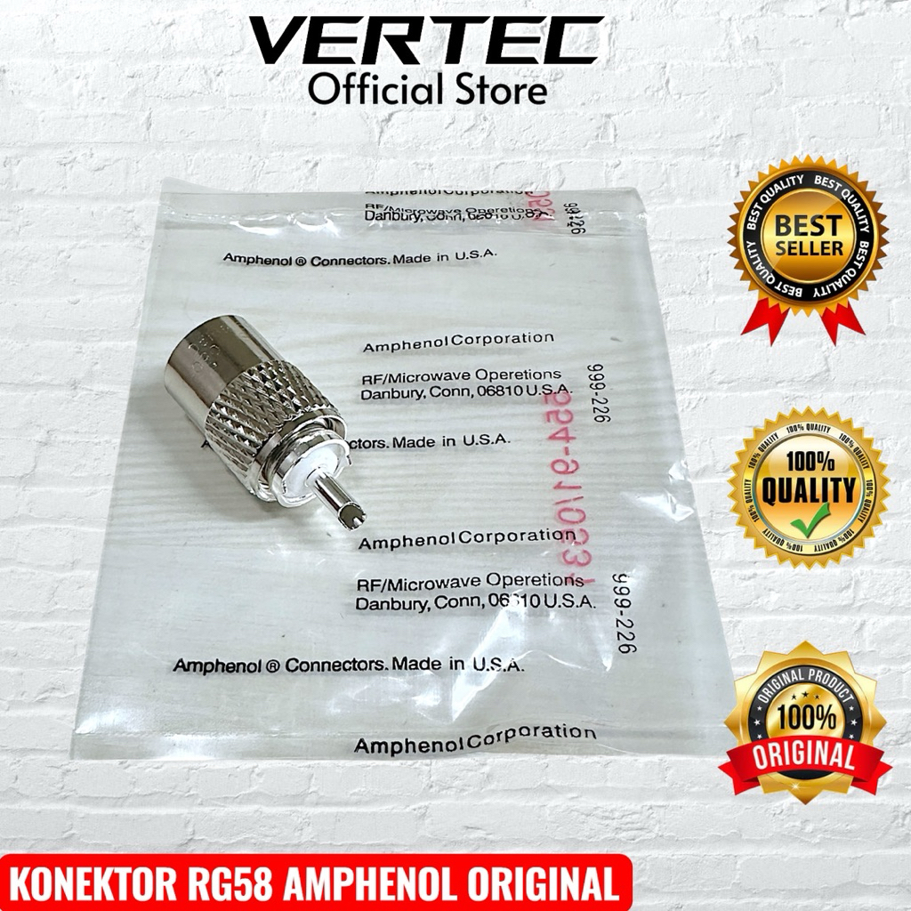 Konektor RG58 AMPHENOL ORIGINAL Asli PL259 untuk Kabel Antena RG-58 Ori PL Male