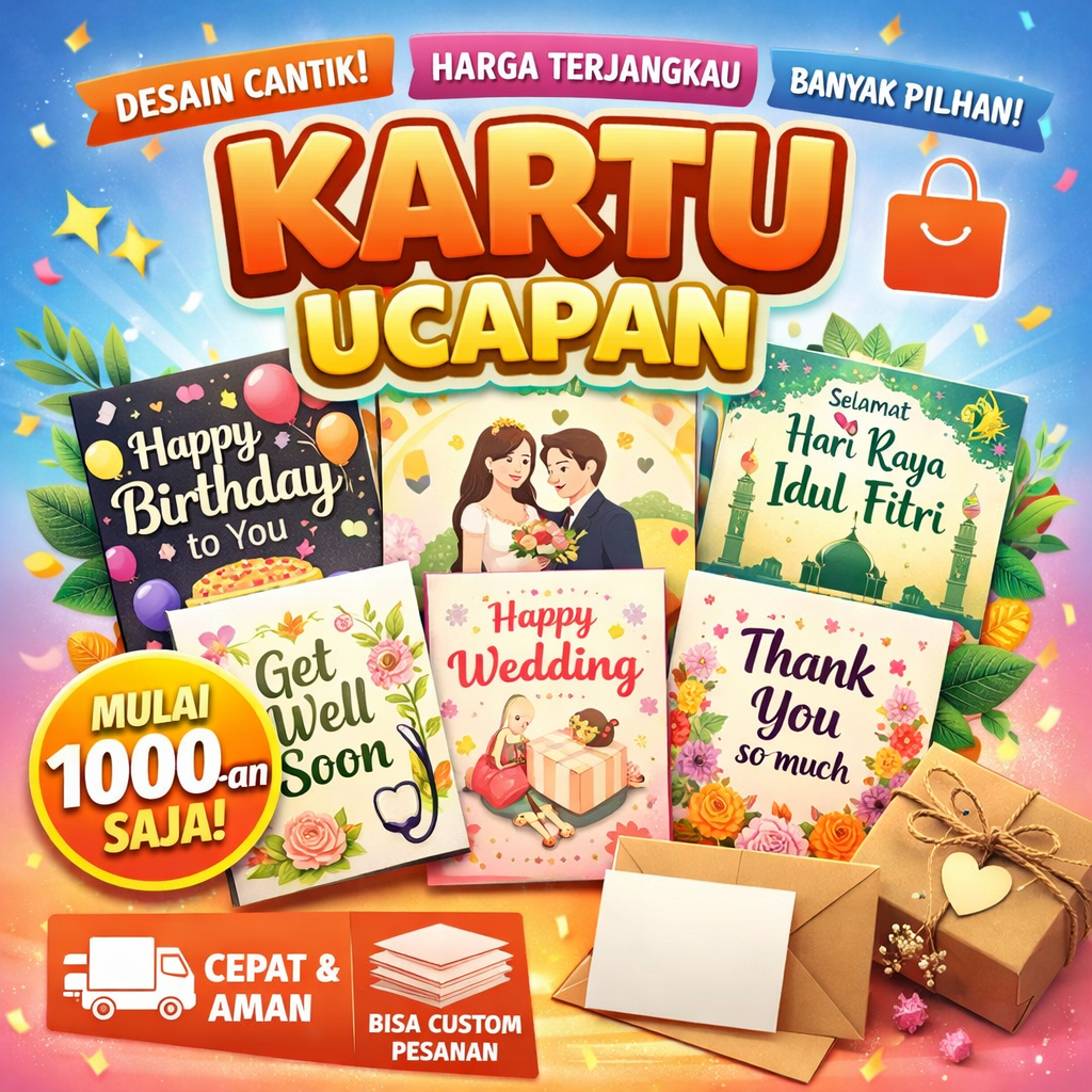 Cetak Kartu Ucapan Premium 6x9 cm – Ulang Tahun, Pernikahan, Anniversary, Custom Desain