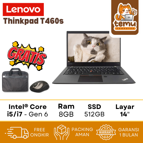 Lenovo Thinkpad T460/T460s Core i5/i7 Ram 16GB SSD 512GB Layar 14" - Laptop Second Bergaransi