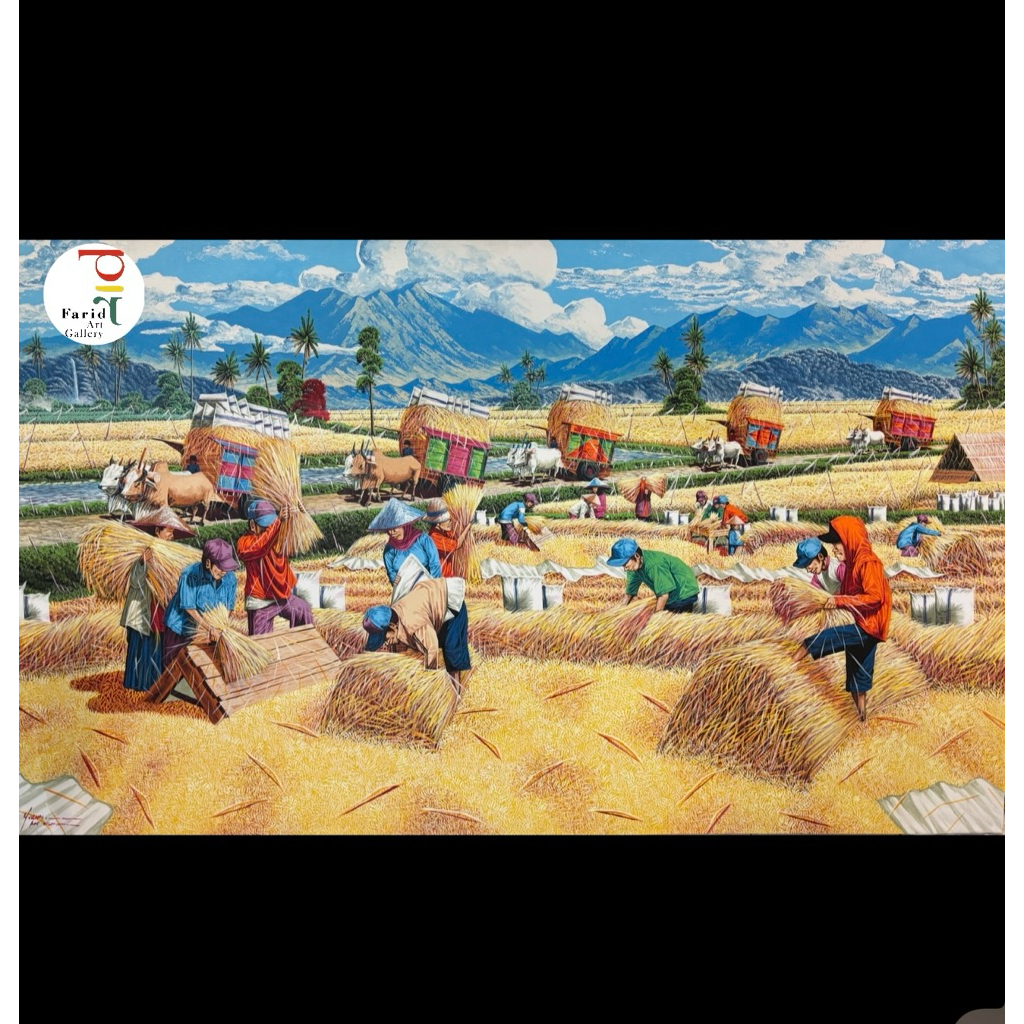 Lukisan Panen Raya Padi Eklusif Sertifikat