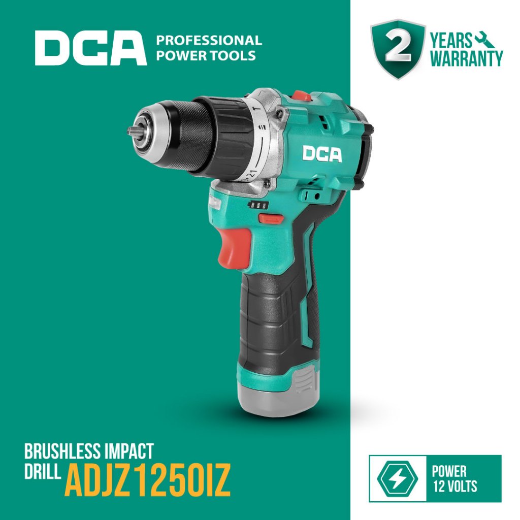 DCA Brushless Impact Drill / Bor Impact Baterai 12 Volt 10 Mm ADJZ1250Z (UNIT ONLY)