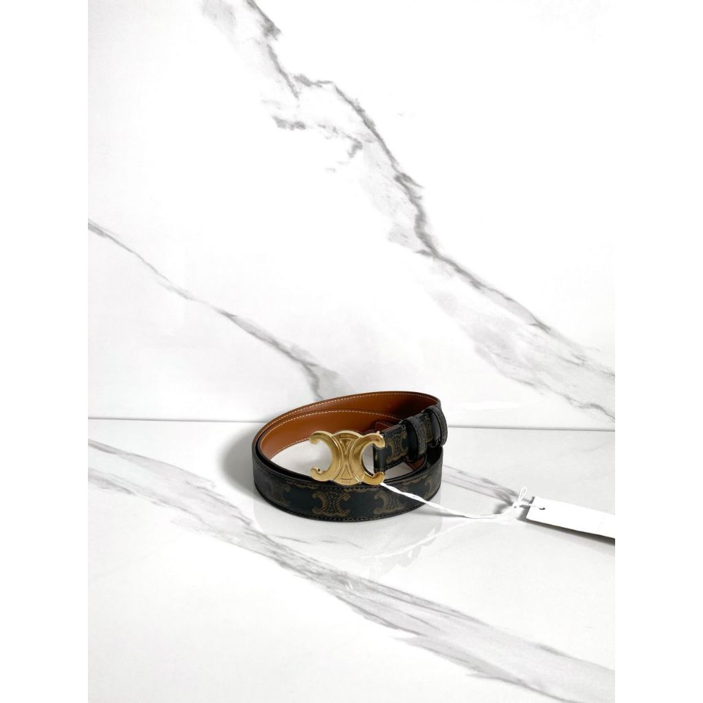 Celine Belt Triomphe Canvas 2.5cm Tan Ghw