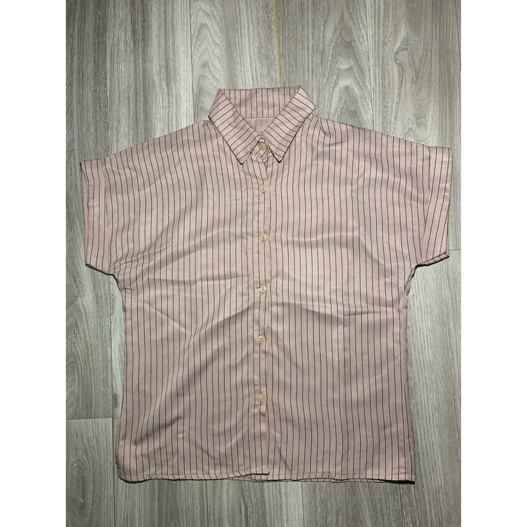 kemeja salur pink