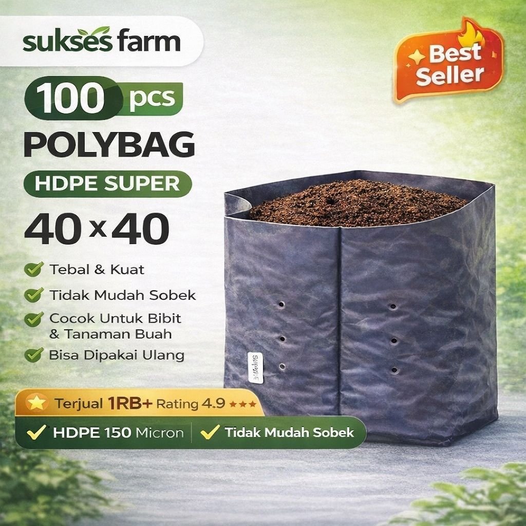 Polybag Tanaman HDPE Super Tebal 40x40 | Hitam | Isi 100 pcs | Premium