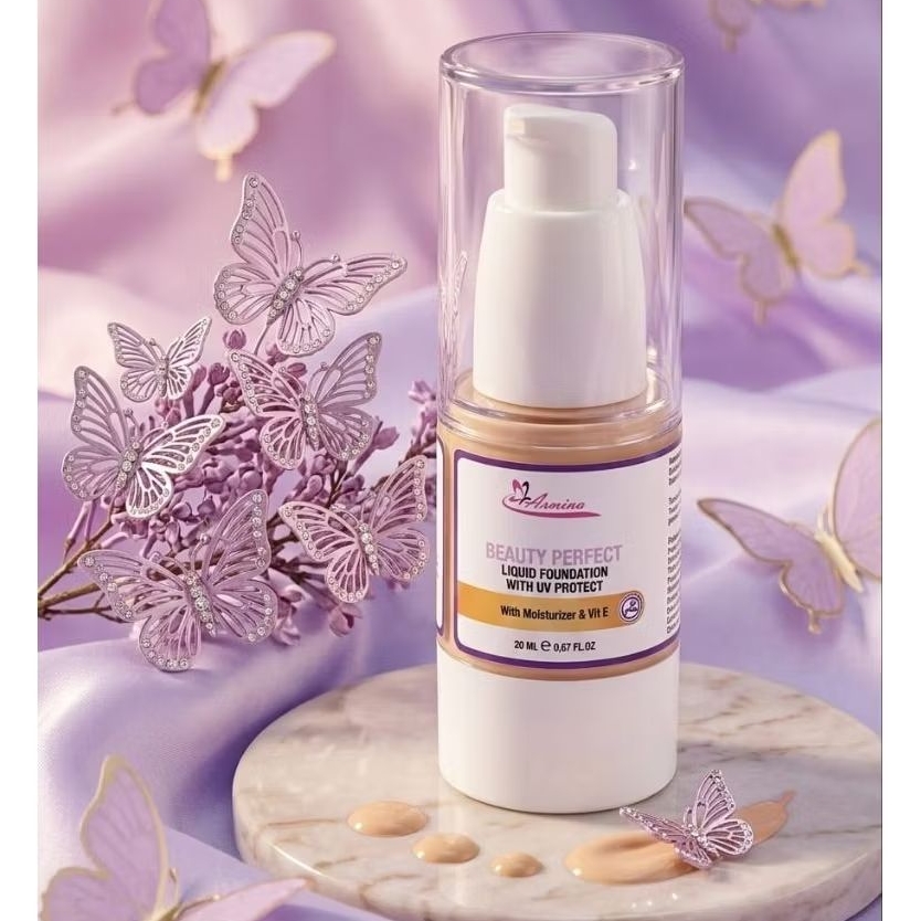 armina beauty perfect liquid foundatian with uv protect Mencerahkan kulit kemasan pot 20gr