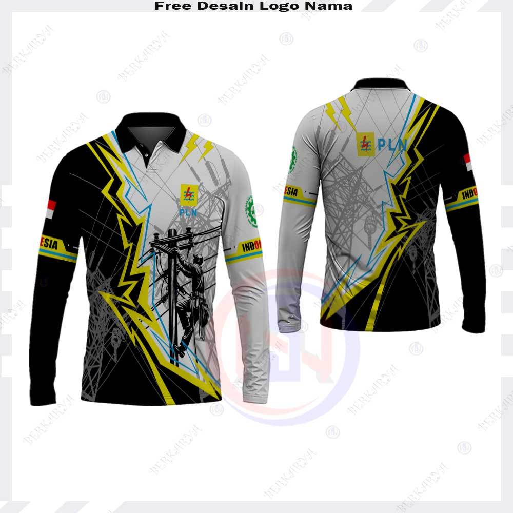 Baju PLN Polo Lengan Panjang / Kaos Polo Pria Jersey PLN Fullprint / Kaos PLN Free Custom