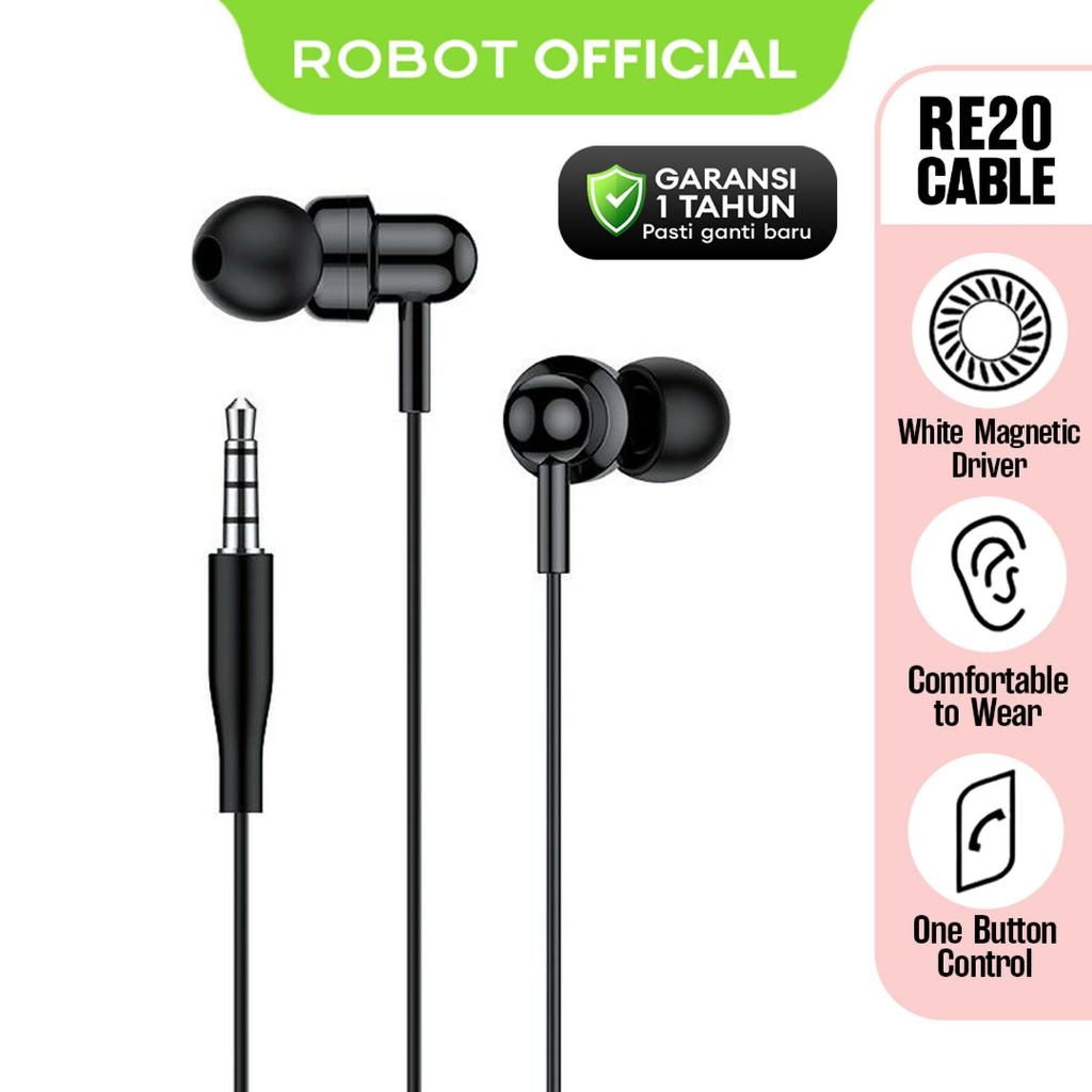 Headset Robot RE20 Headset Wired Earphone Bass Original