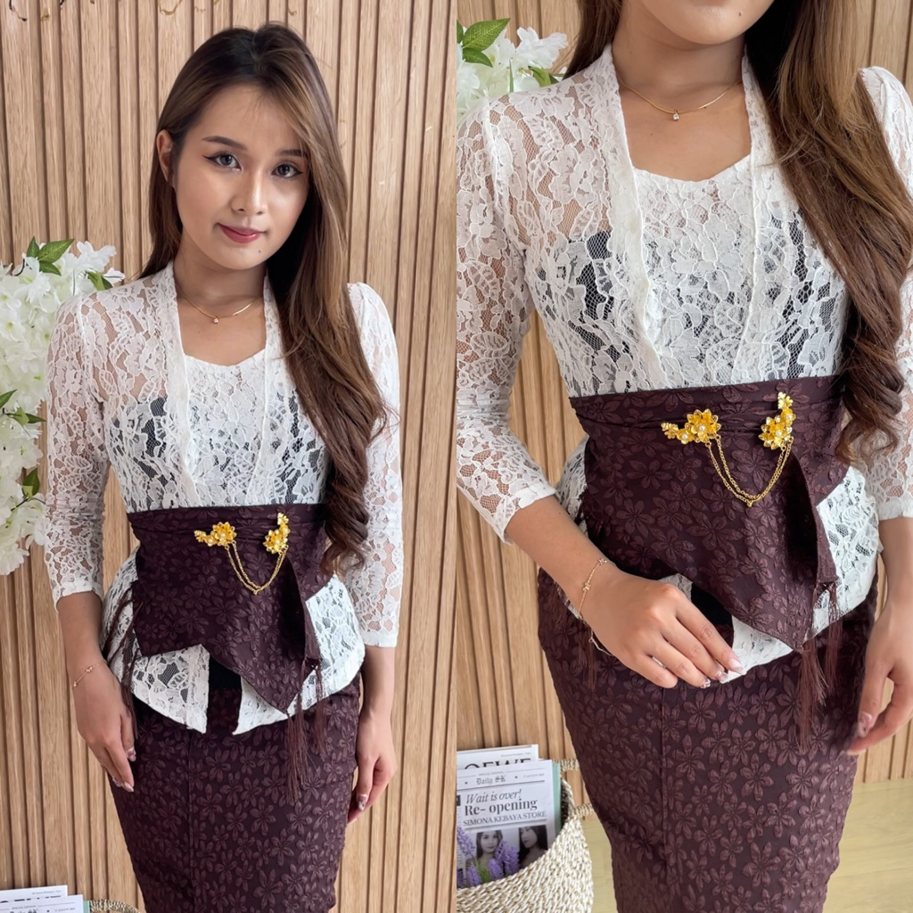 (kebaya saja) kebaya brokat putih klasik motif E / kebaya bali / kebaya jadi