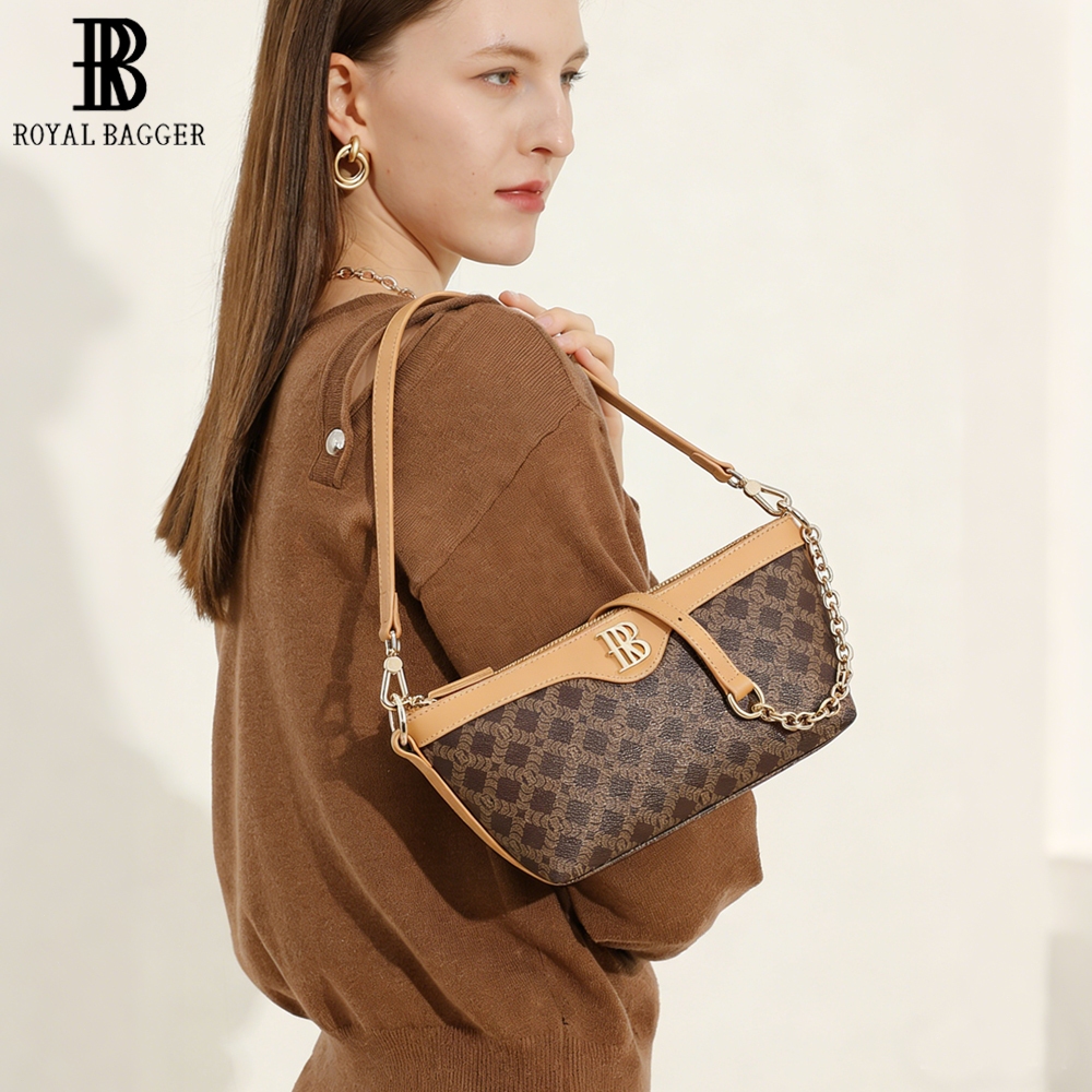 Royal Bagger Tas Bahu Rantai untuk Wanita, dari Kanvas Lapis Signature & Kulit, Dompet Ketek Retro y