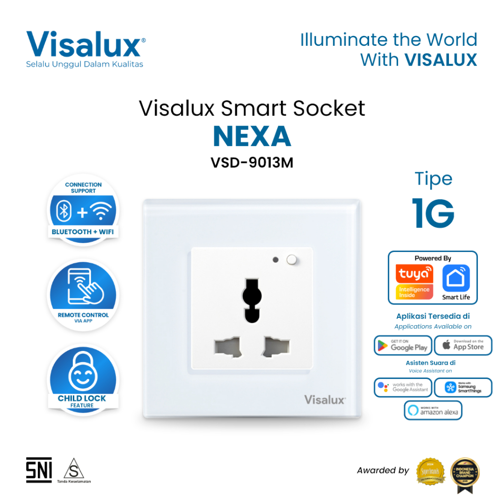 Visalux Nexa Smart Socket 1G Multi White Bluetooth + WiFi (13A) - Stop Kontak Pintar Putih Wireless 