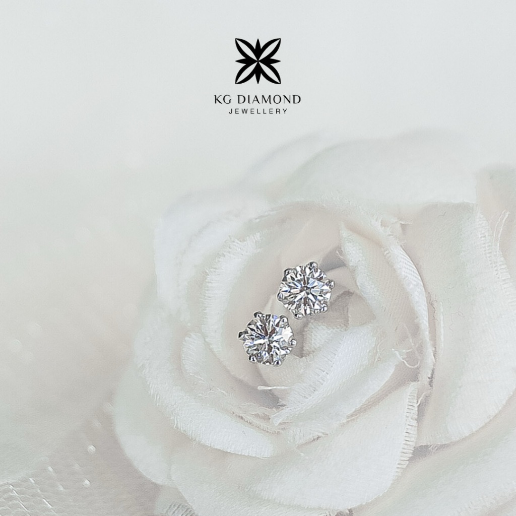 KG diamond - Anting / giwang berlian untuk wanita emas putih 18K - Gigi 6