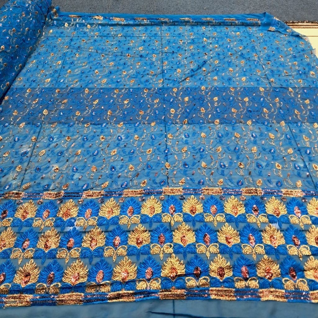 Bahan kain sari india full bordir payet spenggel Bakal kain sari untuk busana wanita