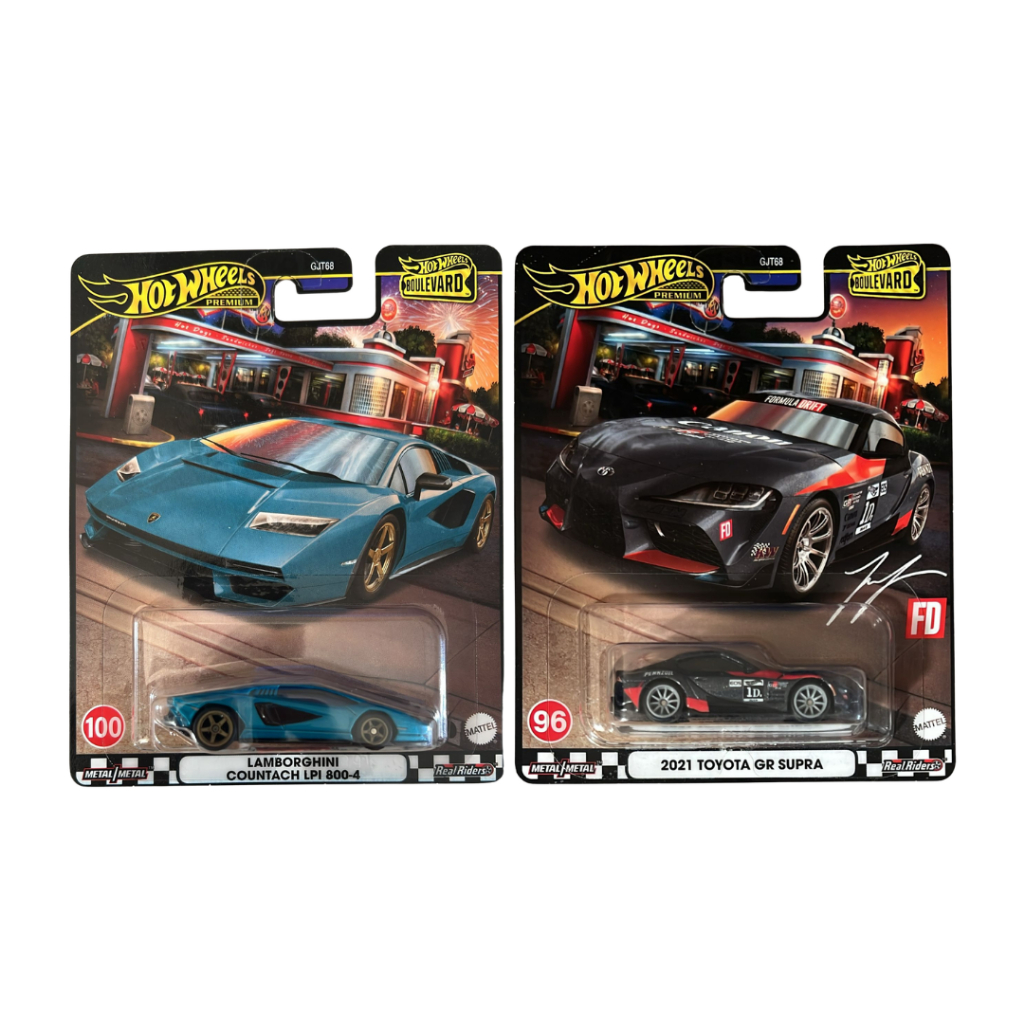 HOT WHEELS PREMIUM BOULEVARD 2021 TOYOTA GR SUPRA BLACK, FIAT 500 D MODIFICADO, MITSUBISHI 3000GT VR