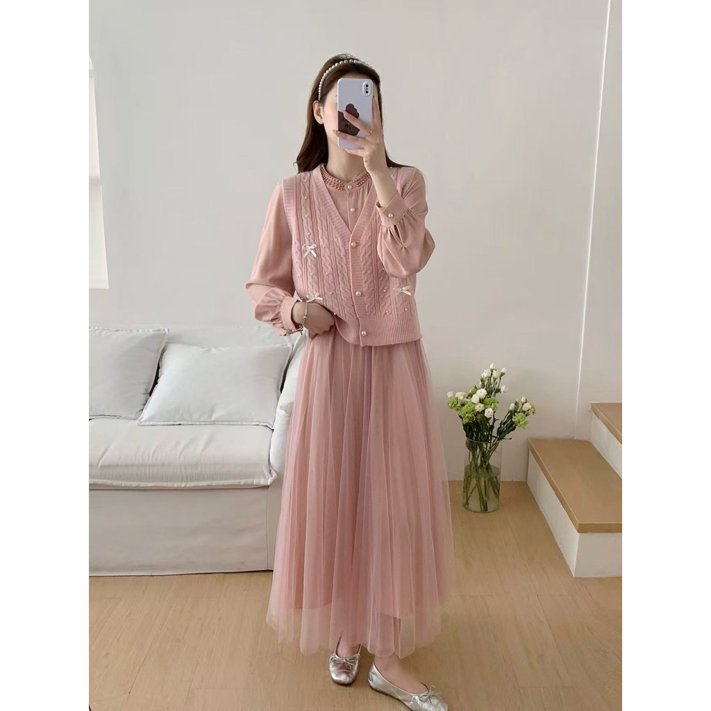 BIGAIL Gamis  Import Wanita | Dress Vest Lepas Pasang Rok Tile Motif Bunga