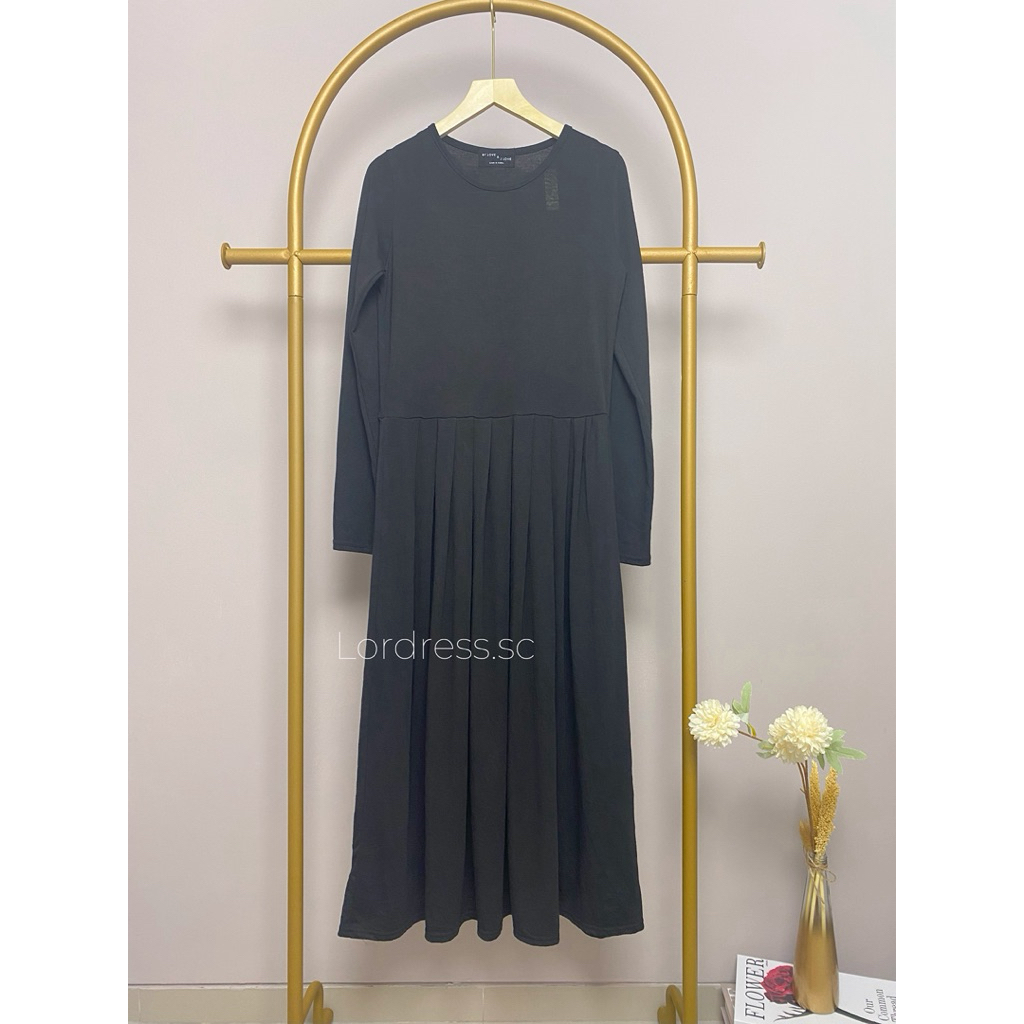 Preloved Long Maxi Dress Inner Hijab Kekinian Korean Style Kaos Lengan Panjang Hitam Black