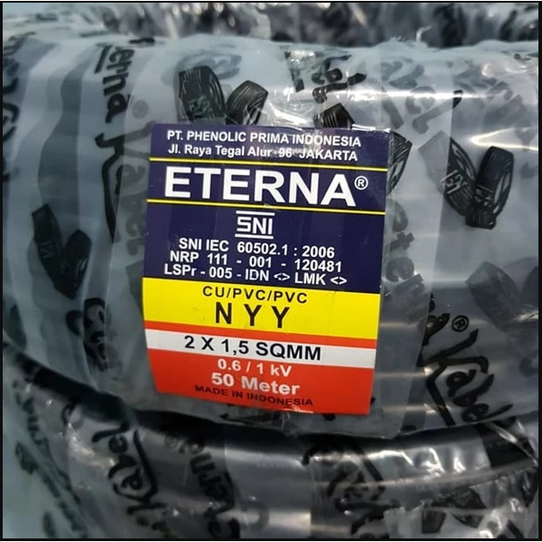 ETERNA Kabel Listrik Outdoor NYY 2X1,5 Tembaga Hitam 50 Meter SNI 1 Roll