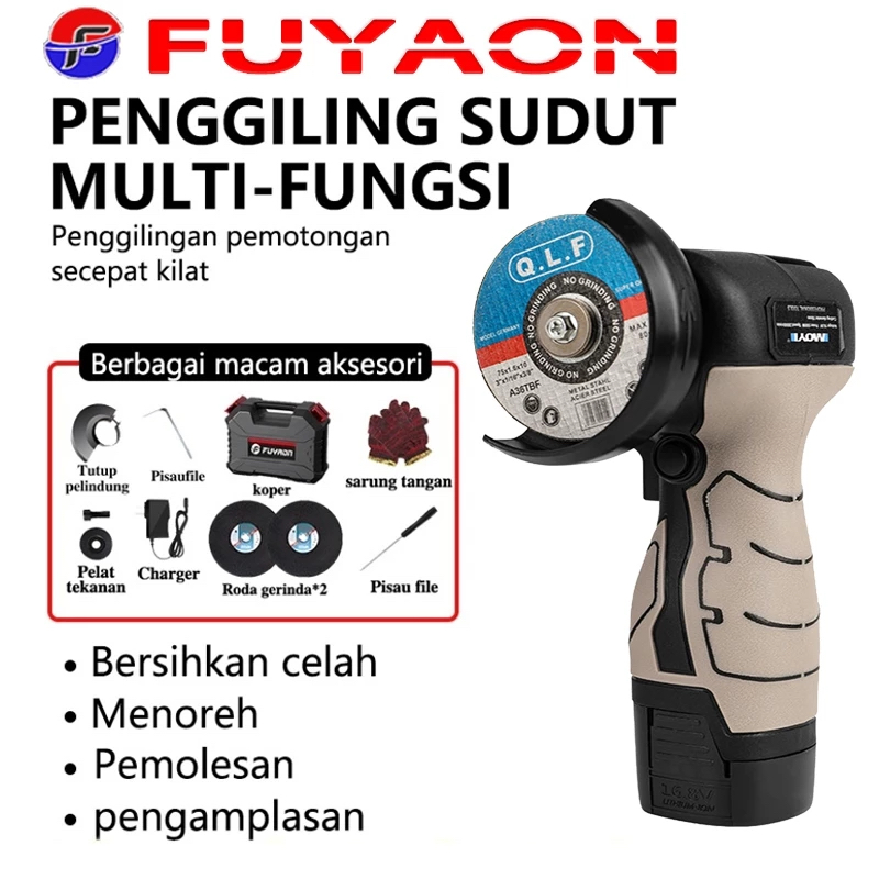 COD FUYAON Gerinda Cordless Angle Grinder 16.8v Mesin Gerinda Tangan Alat Pemotong Alat Listrik Mini