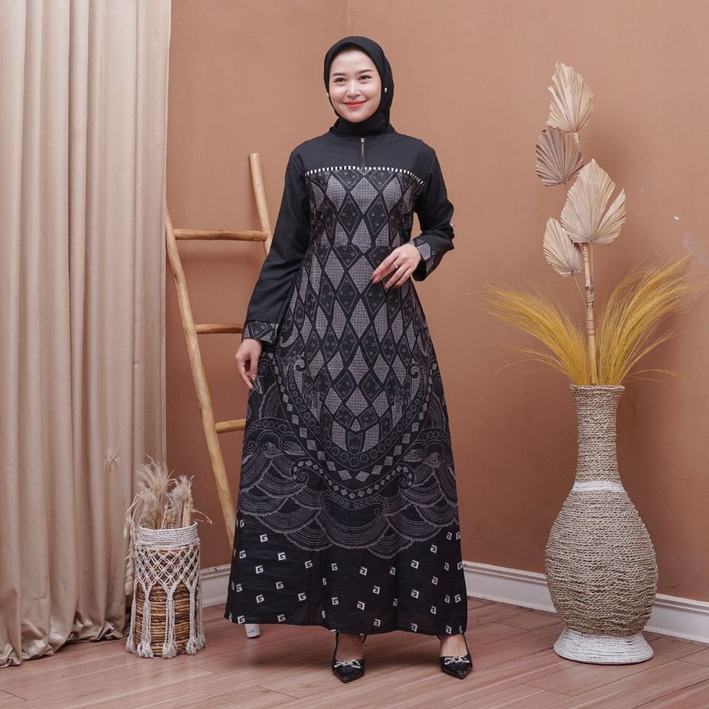 Gamis batik Katun Halus couple G abu|Gamis batik terbaru| Gamis batik kombinasi|batik couple kondang