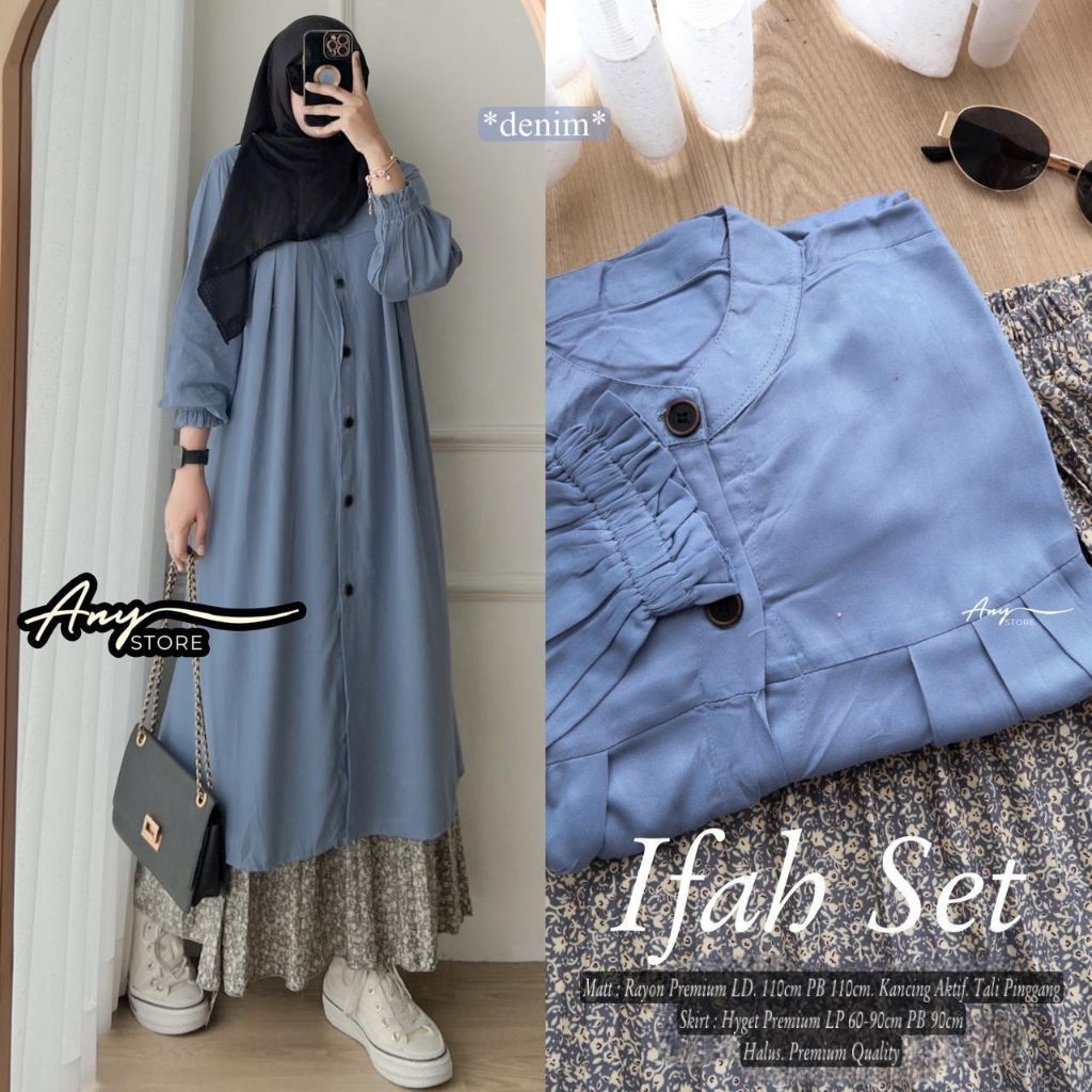 CLAUDIN // IFAH SET // SETELAN TUNIK POLOS ROK PLISKET MOTIF  // BY ANY