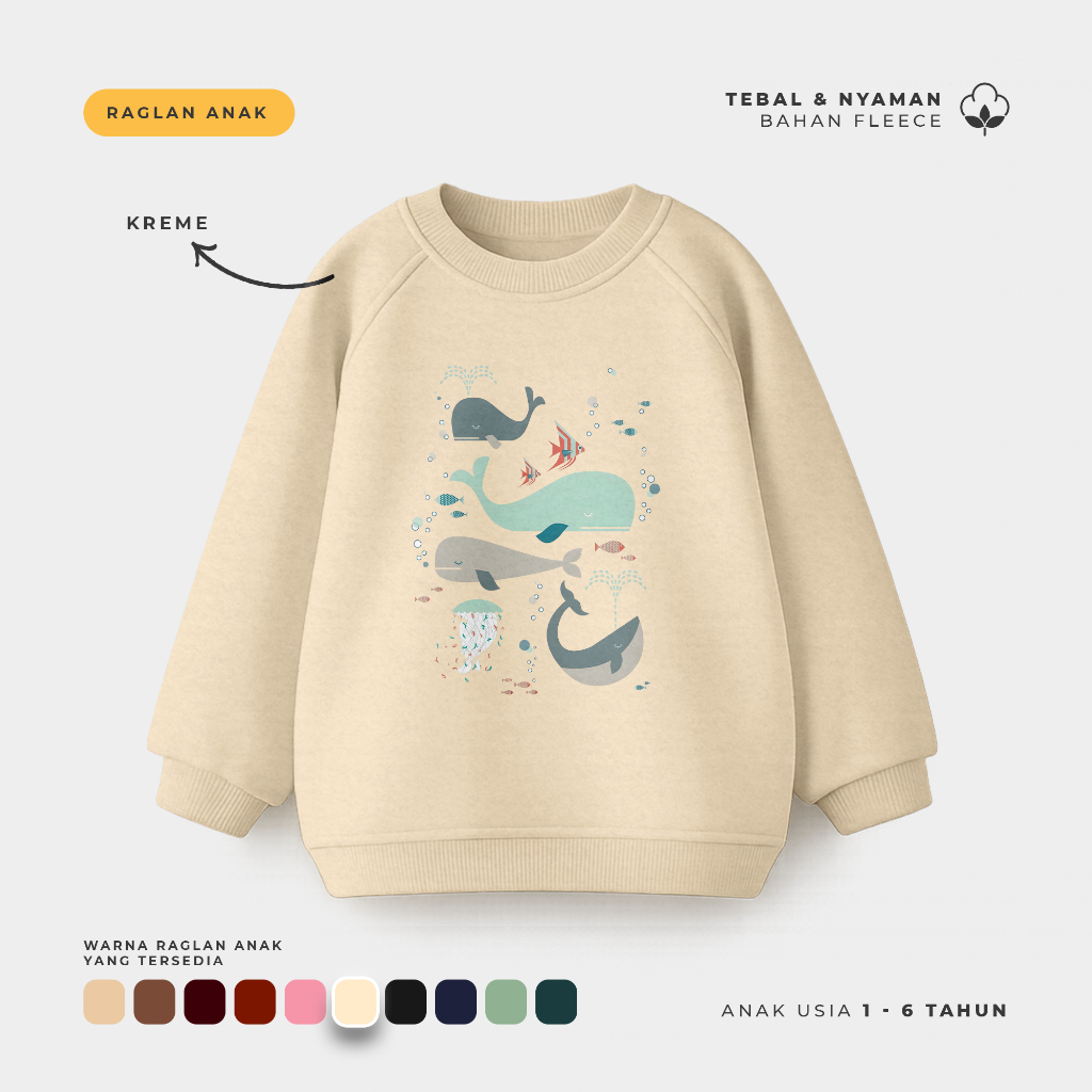 Sweater Anak Crewneck Oversize Anak Model Korea Whale Team Usia 1-6 Tahun