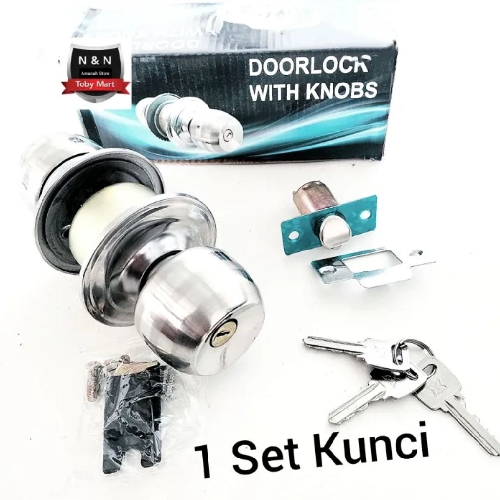 Kunci Kamar Mandi 1set - Gagang pintu kamar mandi Bulat 1set High Quality Cylindrical Lock