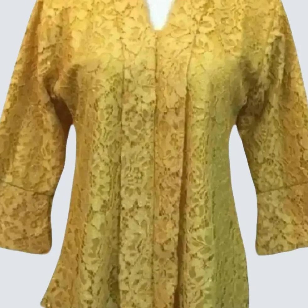 Atasan Kebaya Wanita Model Kutu Baru Bahan Brokat Full Puring Warna Gold