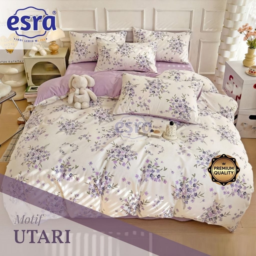 Sprei Katun Lokal Motif Bunga Ungu Kecil
