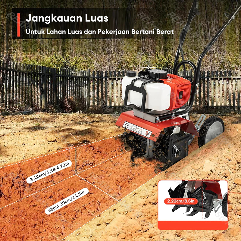 HARGA MURAH Reaim Cultivator Mini 52CC Mini Tiller Bensin Mesin Bajak Tanah Tiller Bensin 2-Tak