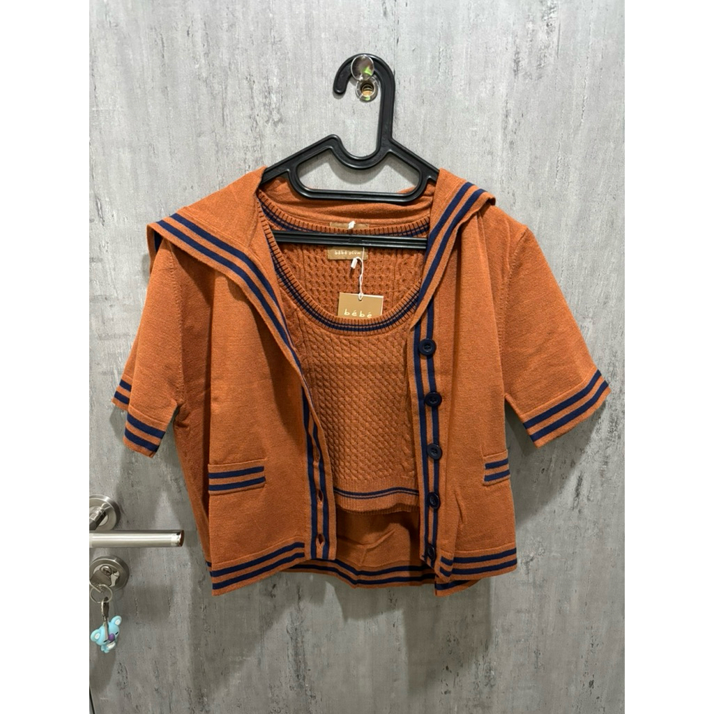 BEBEPLUM HARAJUKU ONE SET KNIT TANK TOP OUTER SAILOR COLLAR TOP TERACOTA BROWN