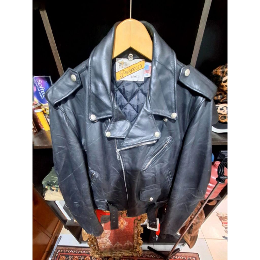 Schott Perfecto 618 Ramones Leather Biker Jacket Big Size 46 XL X Jaket Kulit Avirex Harley Davidson