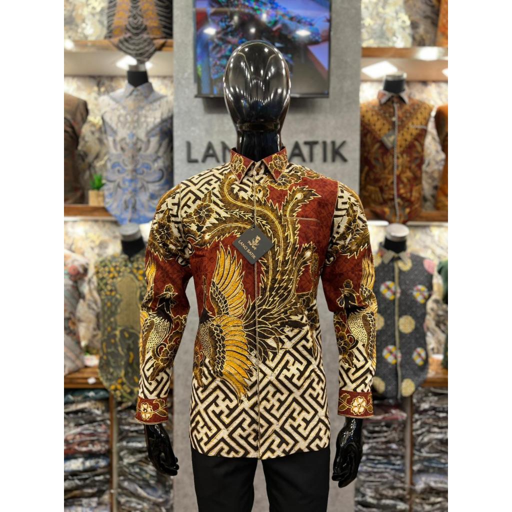 Lano Batik Sutra Tulis Prada - Burung Phoenix - Batik Sutra - Baju Batik Pria - Kemeja Batik Pria - 
