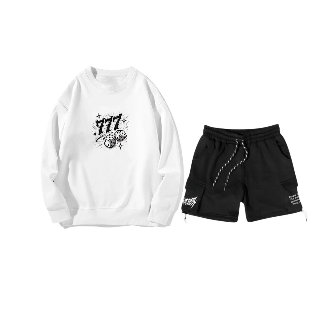 One Set Crewneck Celana Pria Distro Original CN Cargo Pendek Oversize Unisex Style Korean Authentic 