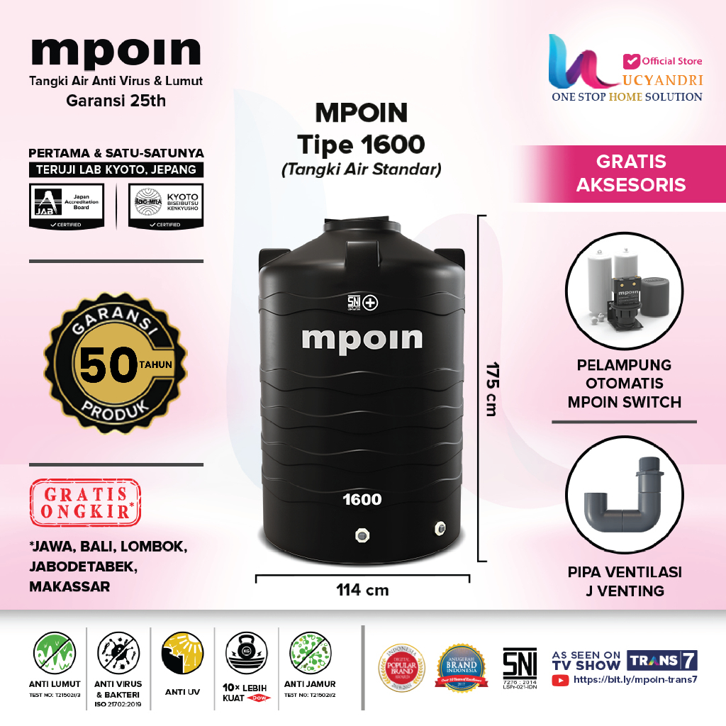 Tangki Air MPOIN PLUS 1600 Wave Toren Tandon 1600 Liter