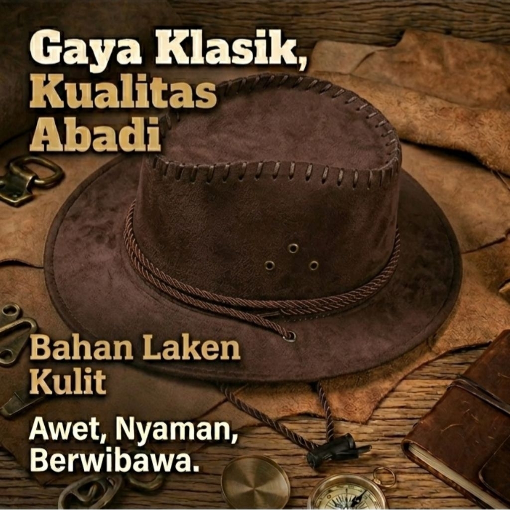 TOPI KOBOY TOPI AMERIKA TOPI FEDORA LAKEN KULIT TALI