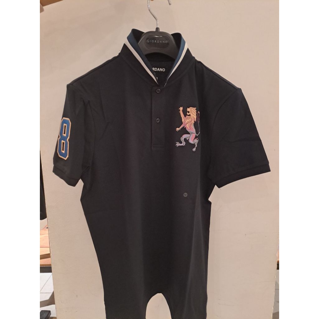 Polo Shirt 3dlion Cowok Signature Black Giordano Original 100% Size S M L XL XXL