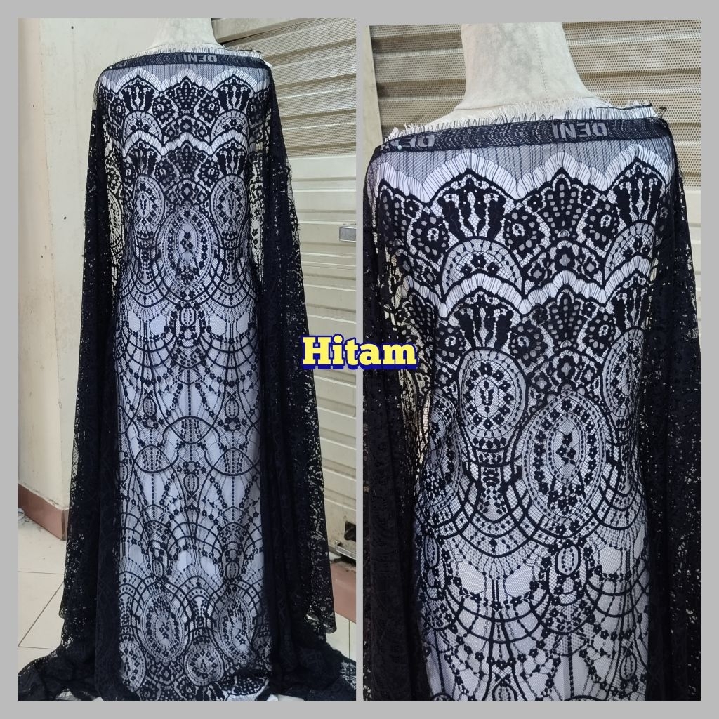 serian hitam (Grade A++)Brukat Semi Prancis | Kebaya | Harga perpotong/perpanel 2,5 meter