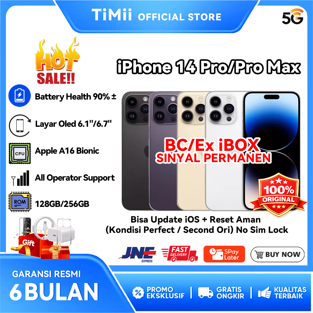 iPhone 14 Pro / 14 Pro Max iBox Original 100% 128GB 256GB Second Bekas Fullset Mulus Inter Unlock Si