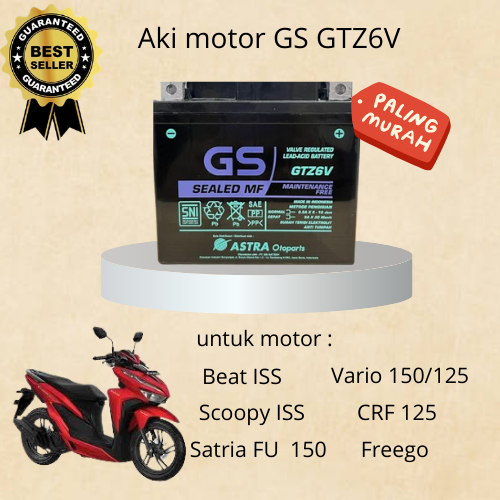 aki  motor GS ASTRA GTZ6V 12V 5AH Aki motor Honda beat ISS