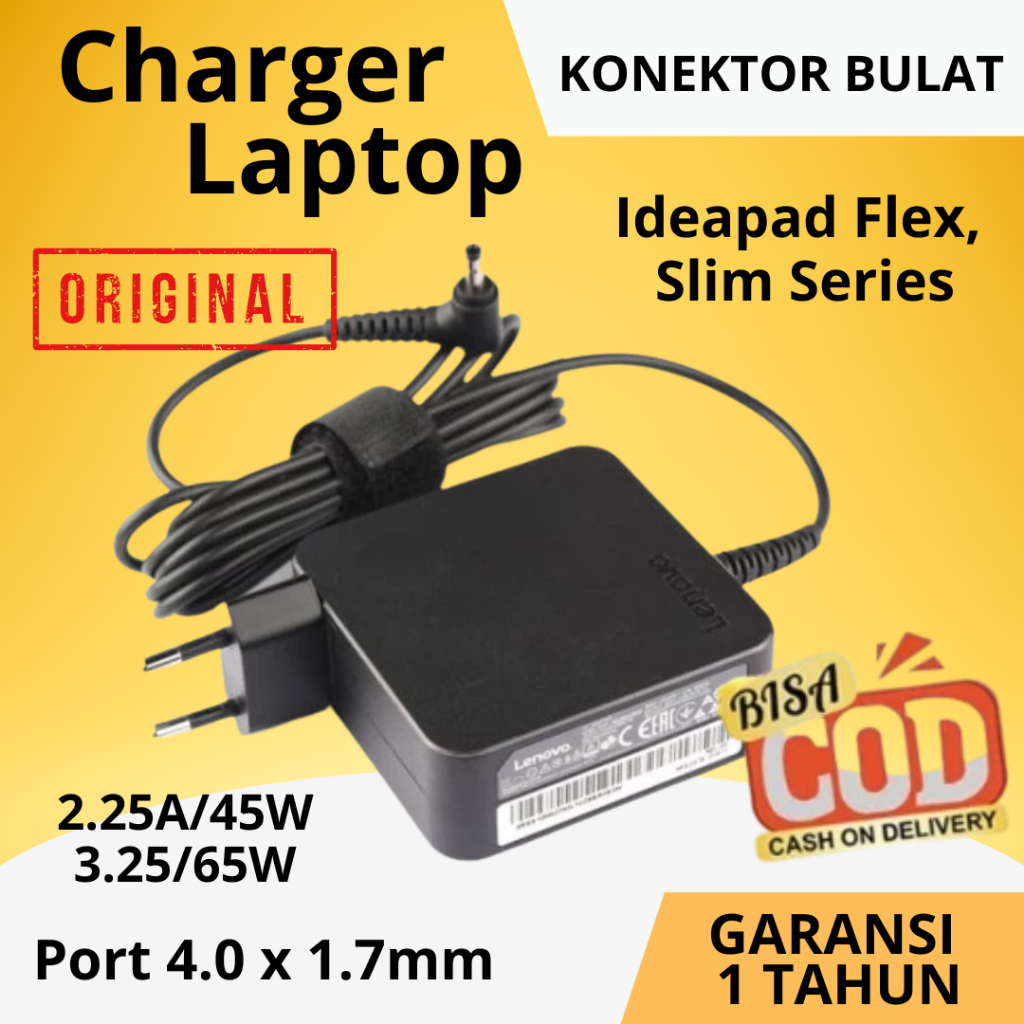[GARANSI 1 TH] Charger Laptop Lenovo Original Small Plug Pin Bulat Ideapad 100 100-14 110 110S 120 1