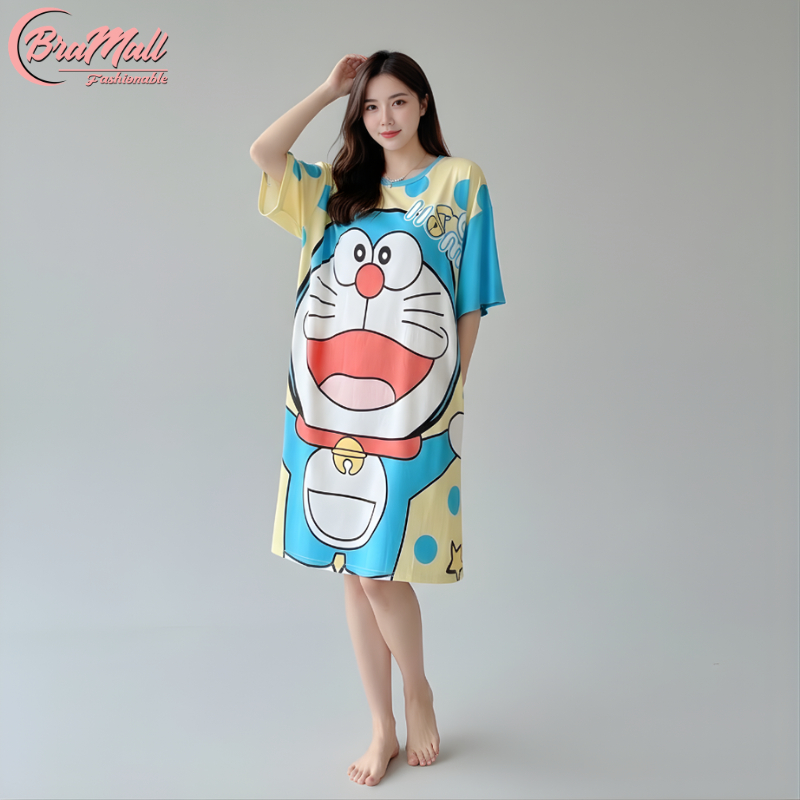 [ BraMall ] 318 Daster Wanita Oversize | Baju Tidur Nyaman Bahan Adem Motif Kartun Kekinian